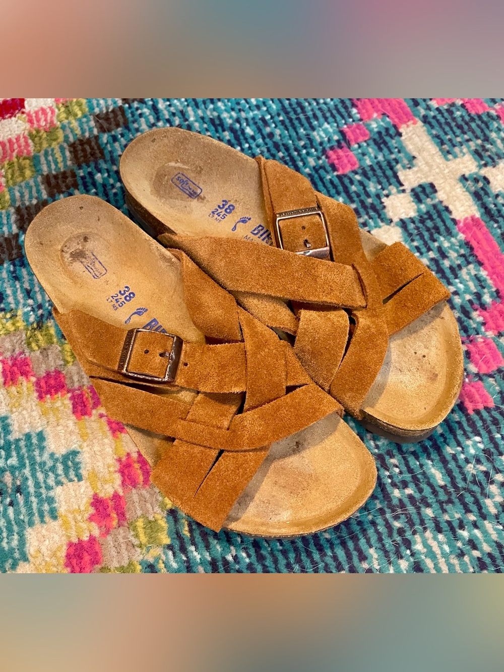 Birkenstock Lugano Suede Strappy Soft Footbed Sandals Women's Size 38/7.5